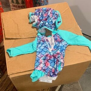 Amazon Kids Swim Rashguard - Blue and Pink Mermaid Design